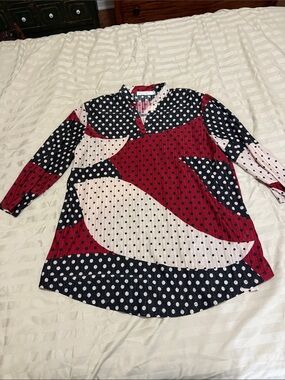 Polka Dot Abstract Tunic Top in Red, Navy & White
